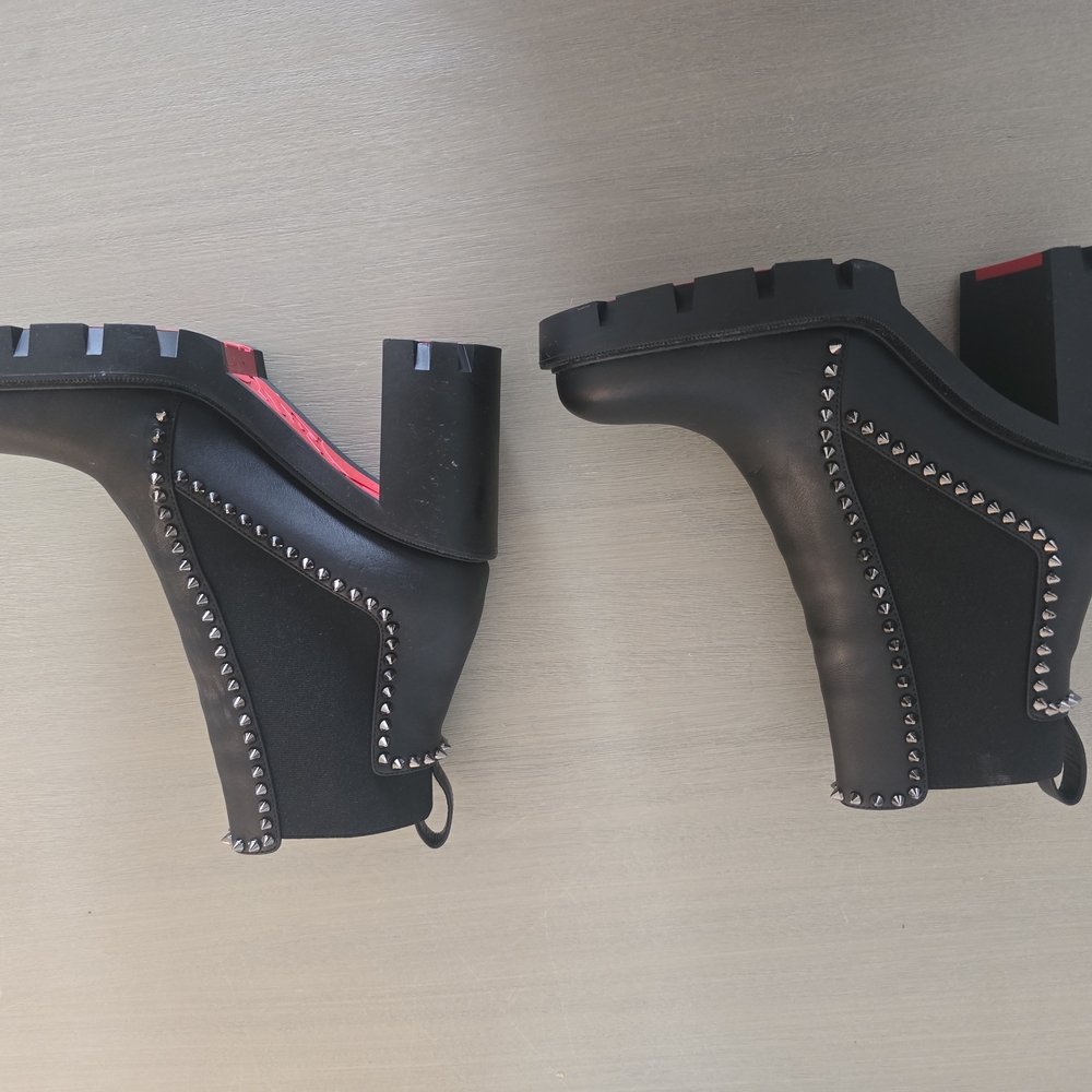 Louboutin Studded Black Chunky Heel Boots with Red Soles - Picture 3 of 5